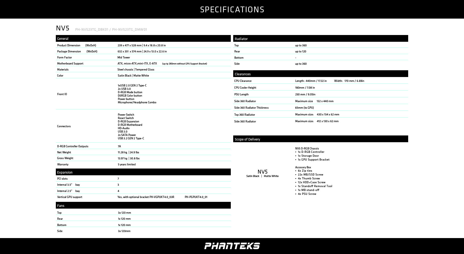 Phanteks Specifications